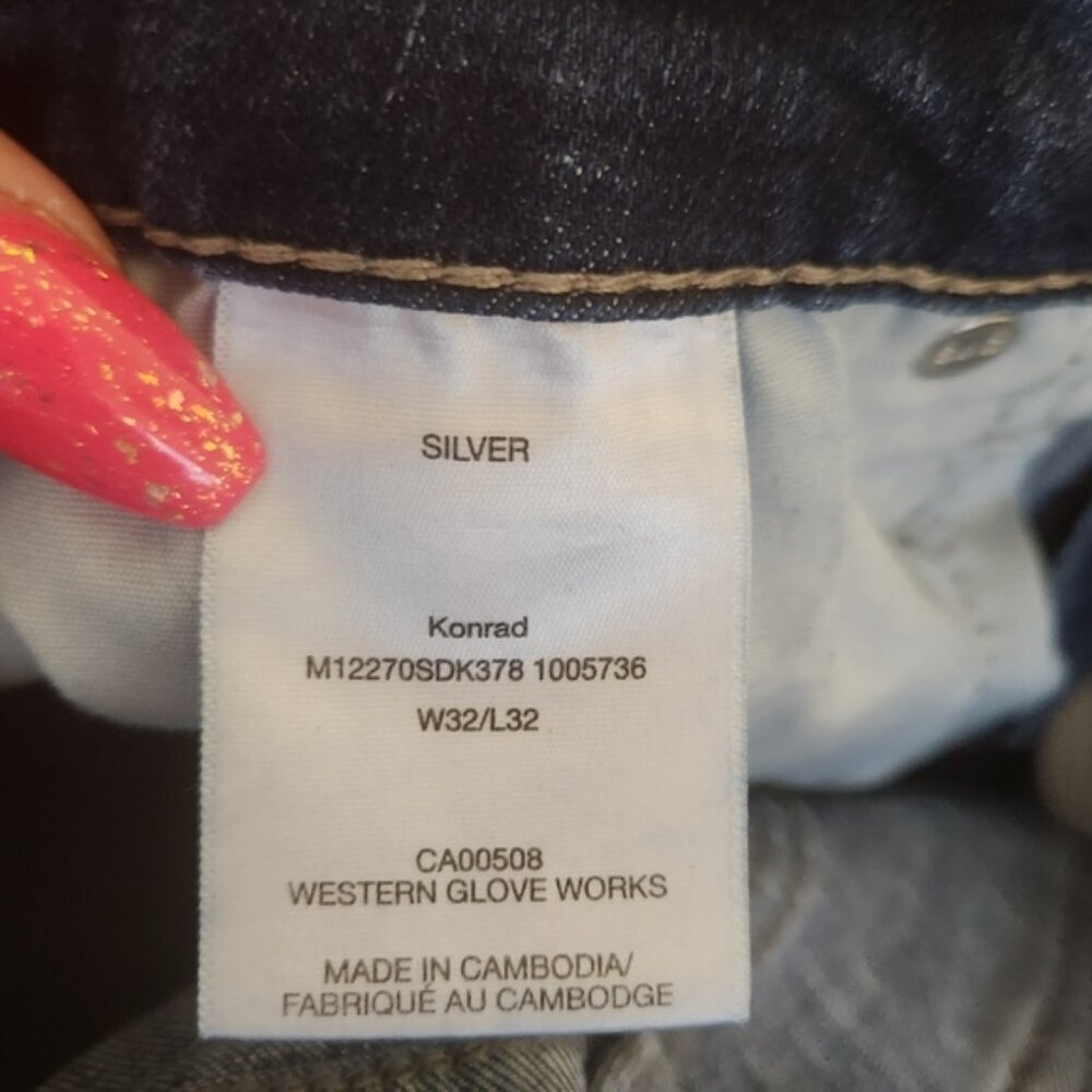 Silver Jeans Konrad Slim Leg Stretch Dark Wash Jeans Mens Size 32x32 Western - Picture 7 of 12